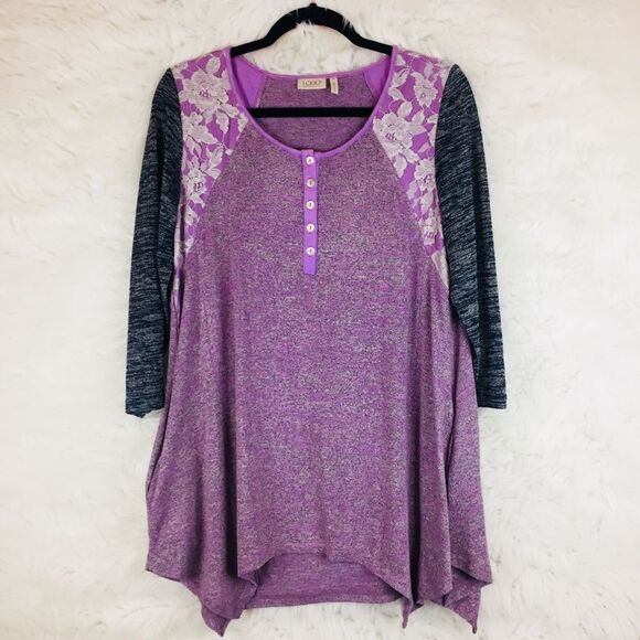 LOGO Lilac Space Dye Color Block Tunic Long Sleeve - Picture 1 of 8